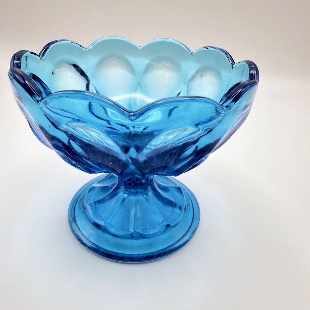 Blue Fairfield Anchor Hocking Blue Glass Pedestal Compote Bowl Fairfield